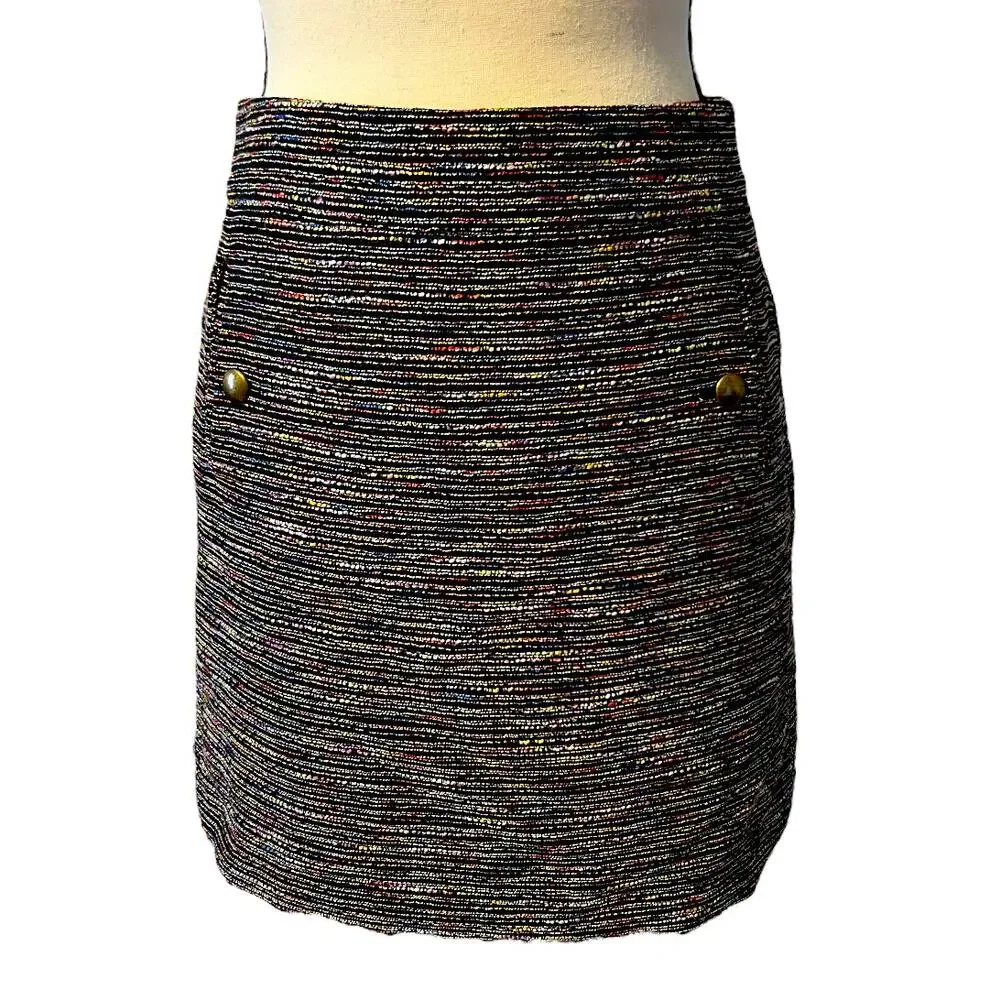 Ann Taylor LOFT Tweed Mini Skirt Womens 2 Multicolor Pockets Lined